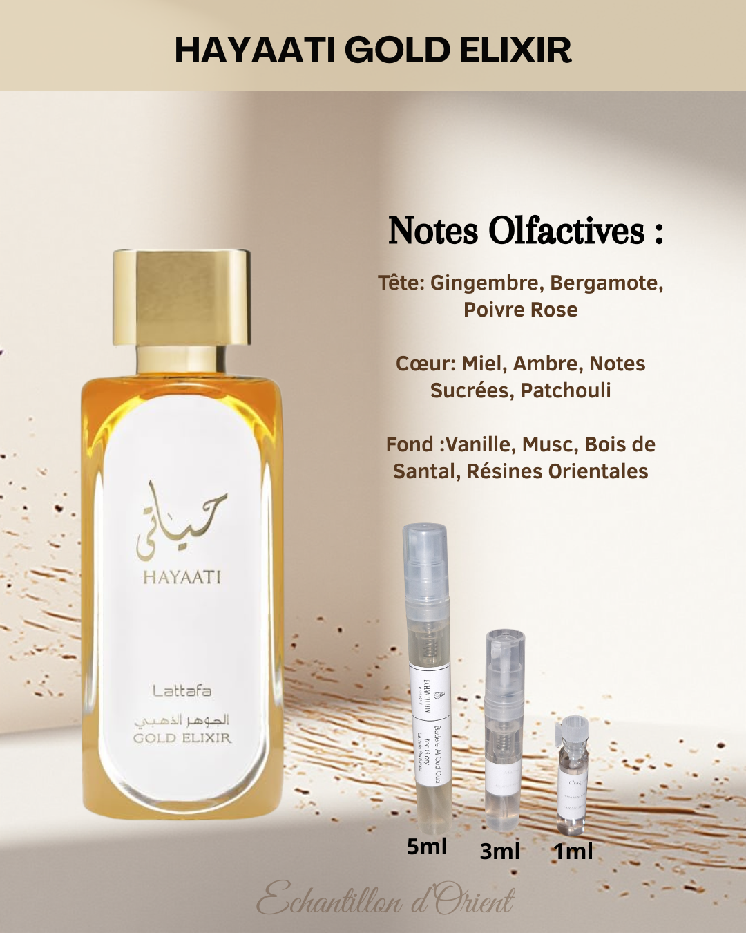 Echantillon Hayaati Gold Elixir Eau Parfum de Lattafa Perfumes