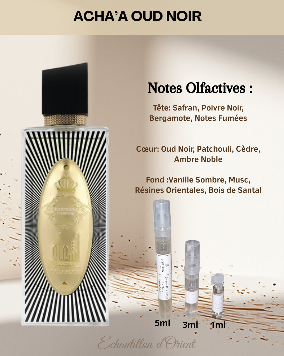 Echantillon Asha’A Oud Noir Eau Parfum de Arabiyat Prestige