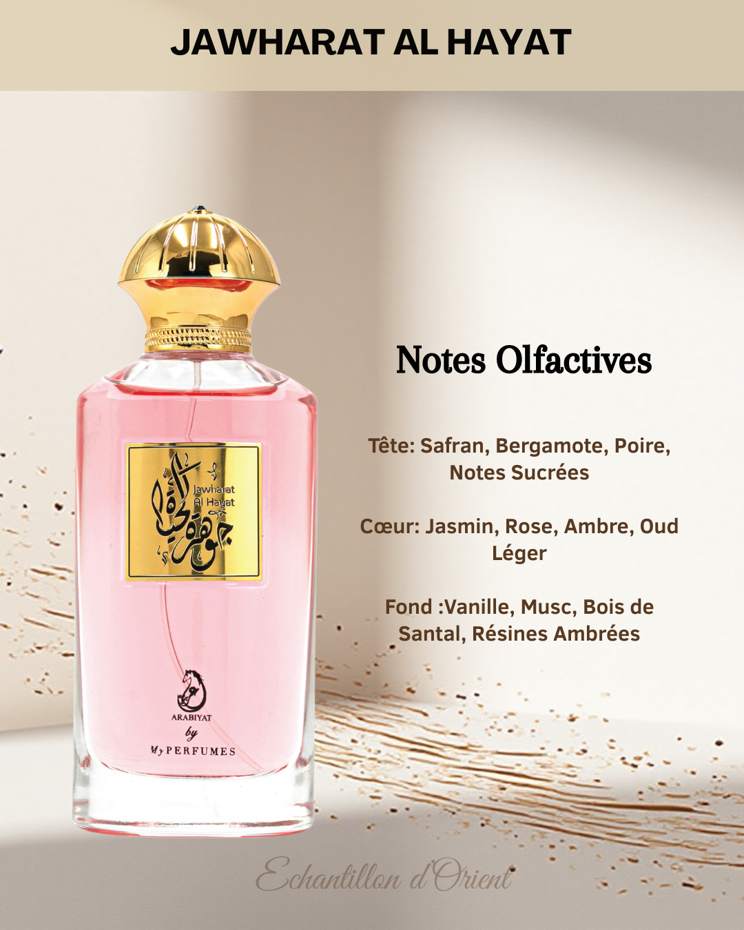 Echantillon Jawharat Al Hayat Eau Parfum 5ml de Arabiyat Prestige/My Perfumes