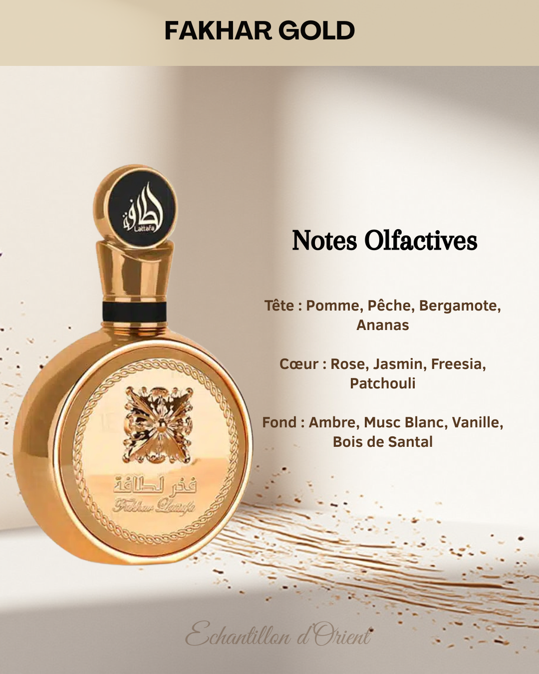 Echantillon Fakhar Gold Eau Parfum 5ml de Lattafa Perfumes