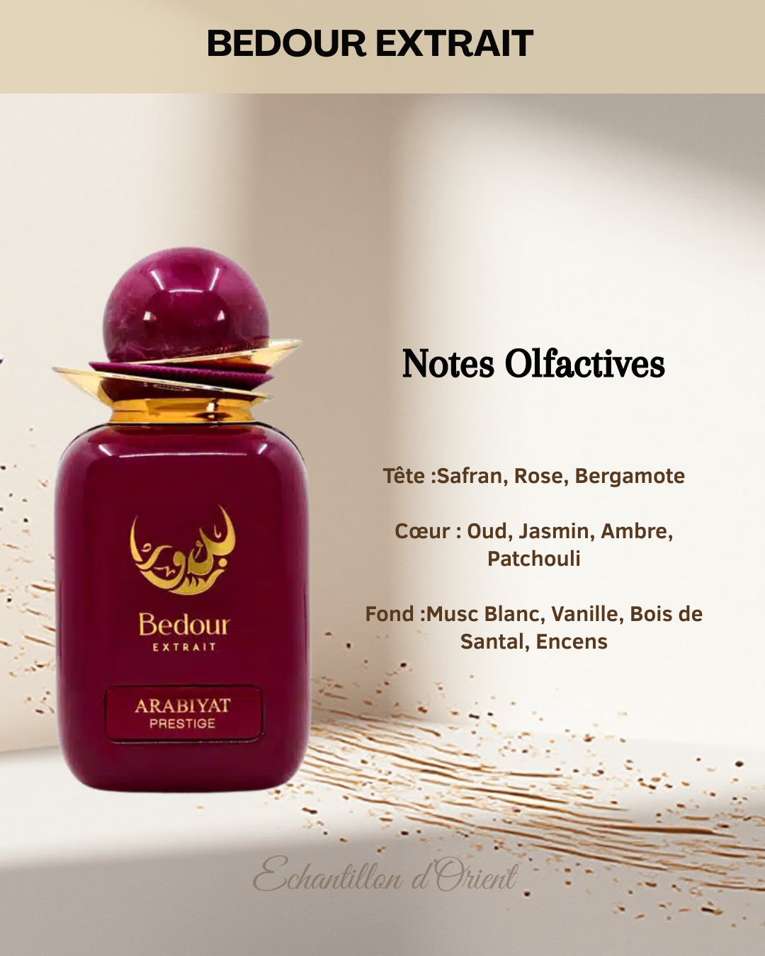 Echantillon Bedour Extrait Eau Parfum 5ml de Arabiyat Prestige