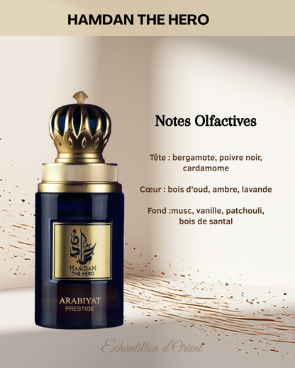 Echantillon Hamdan The Hero Eau Parfum 5ml de Arabiyat Prestige