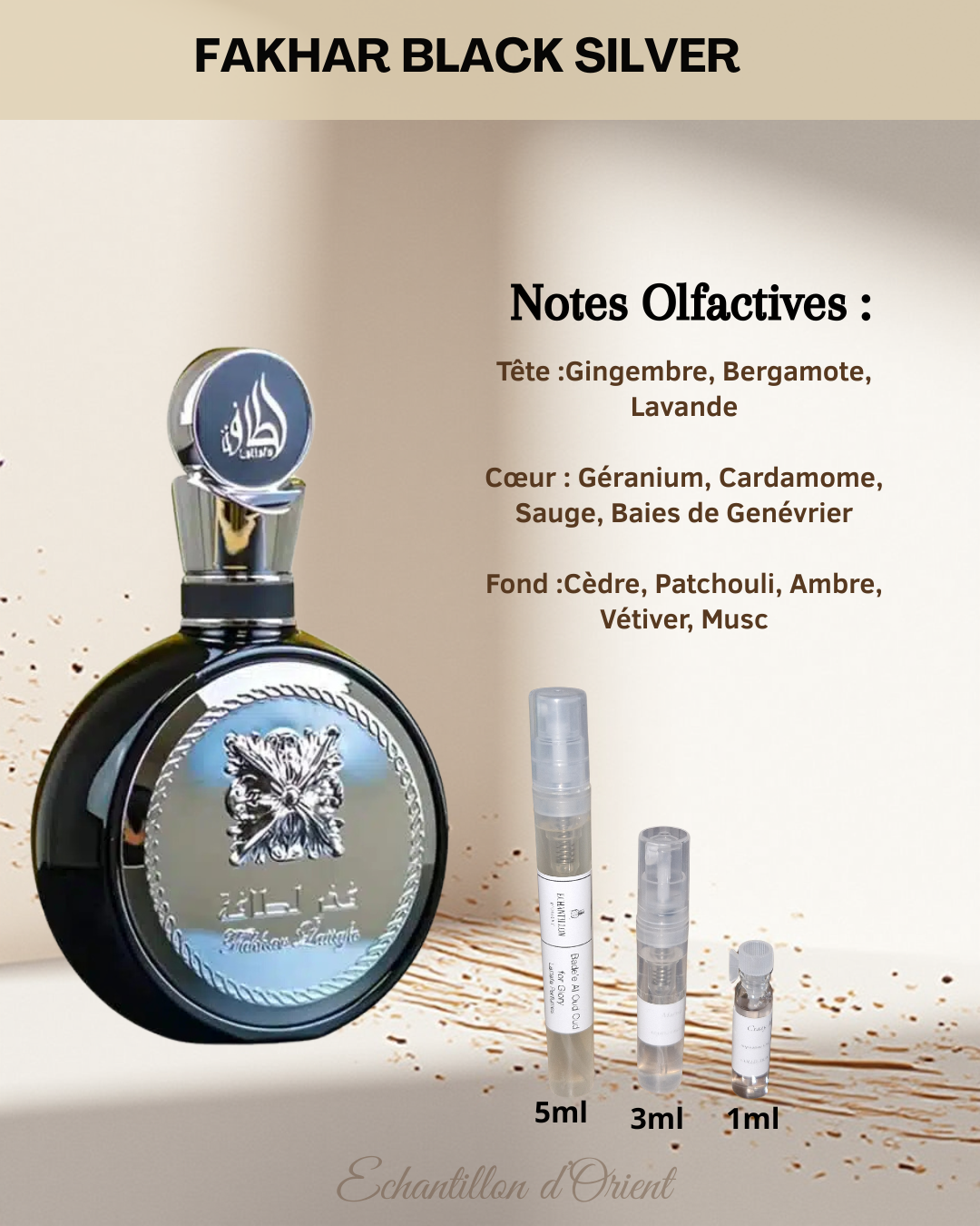 Echantillon Fakhar Black Silver Eau Parfum de Lattafa Perfumes
