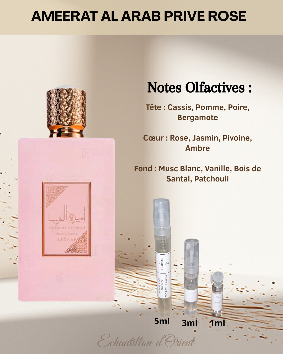 Echantillon Ameerat Al Arab Privé Rose Eau Parfum de Lattafa Perfumes