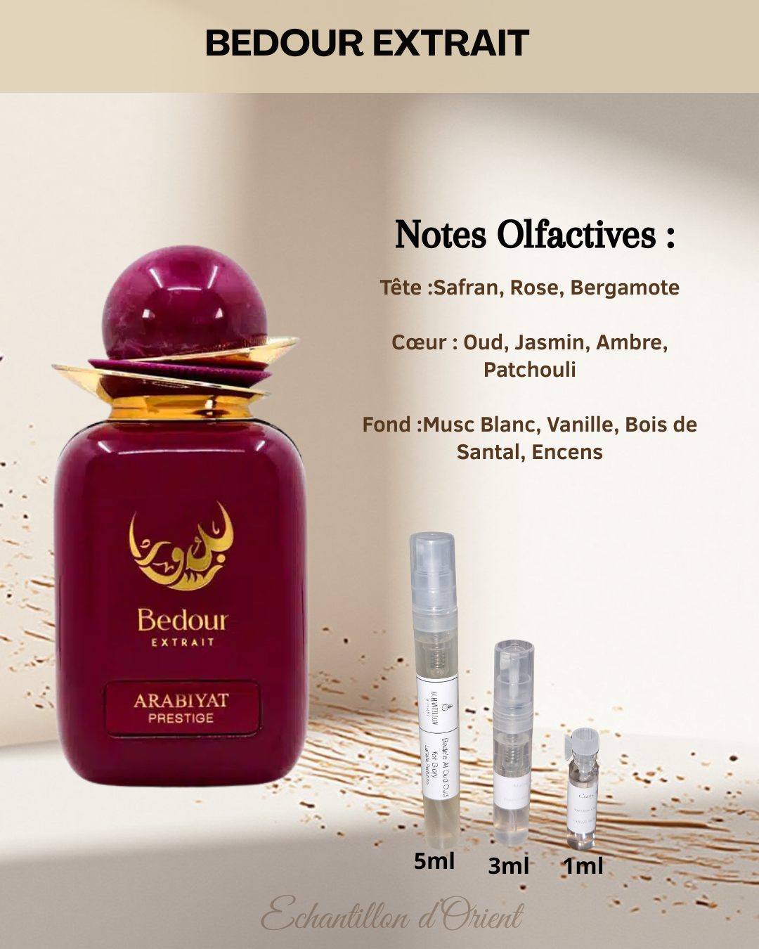 Echantillon Bedour Extrait Eau Parfum de Arabiyat Prestige